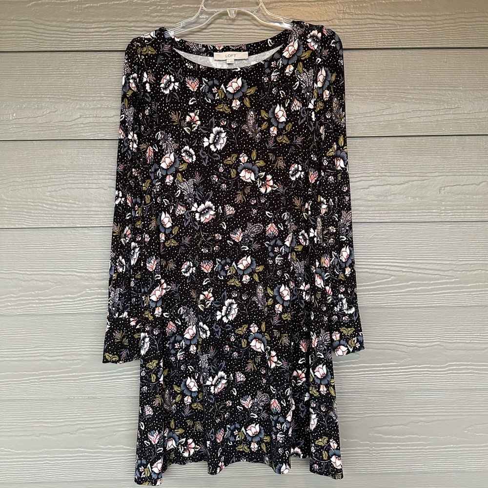 Loft Floral Long Sleeve Knit Dress Size Small